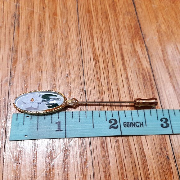Vintage White Daffodil Stick Pin Retro Flower Jewelry Men Women Unisex - Picture 4 of 10